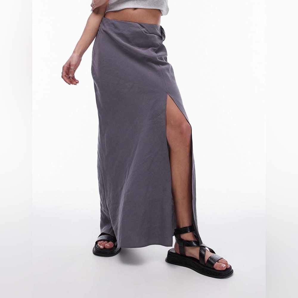 Soft touch twist low rise maxi skirt in charcoal